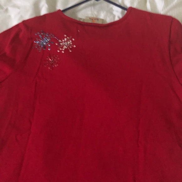 Quacker Factory 4 of July Red Women 100% Cotton Sequins embroidered 3/4 sleeve M - Picture 3 of 8